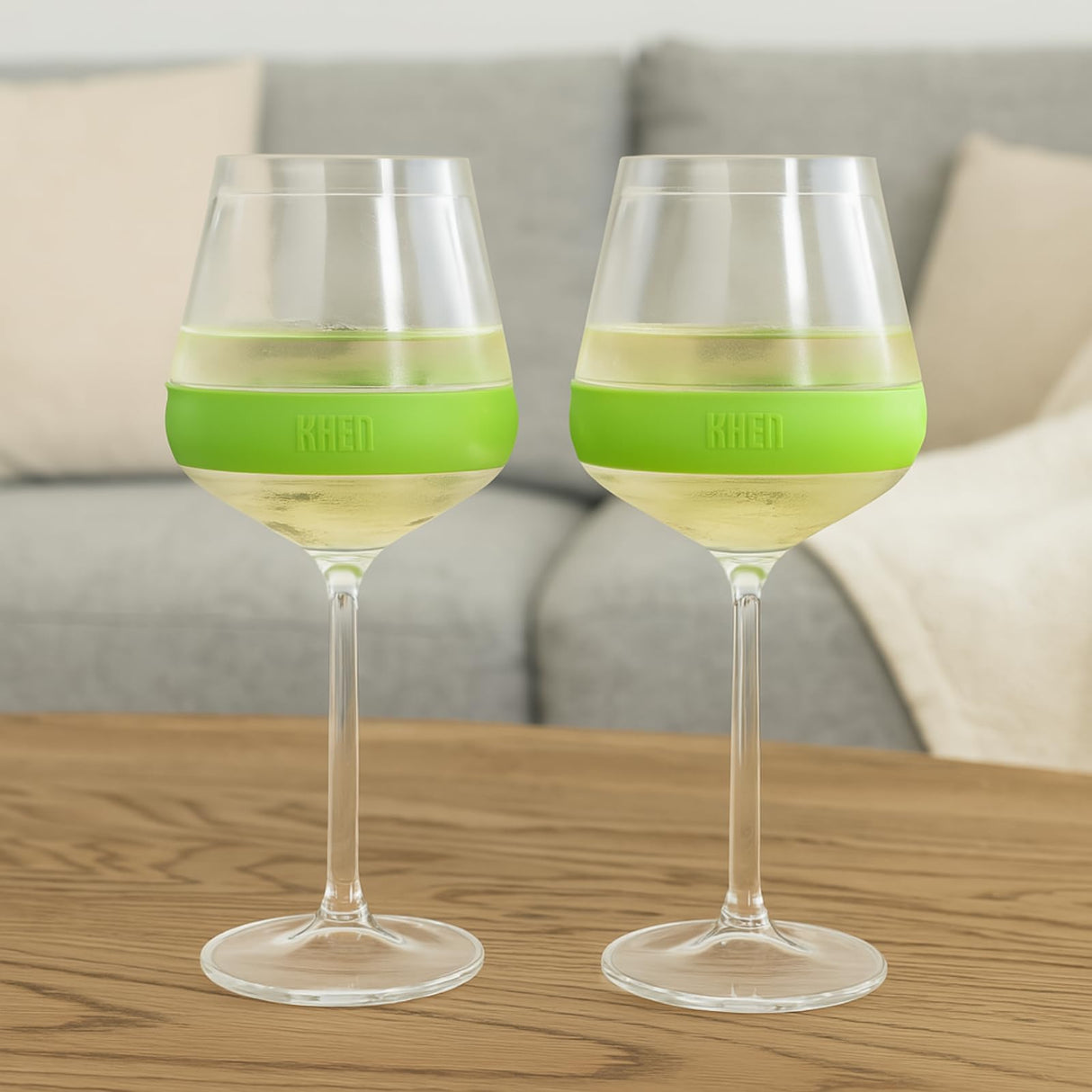 Stemmed Acrylic Cooling Wine Glasses 14oz | Set of 2 | Green