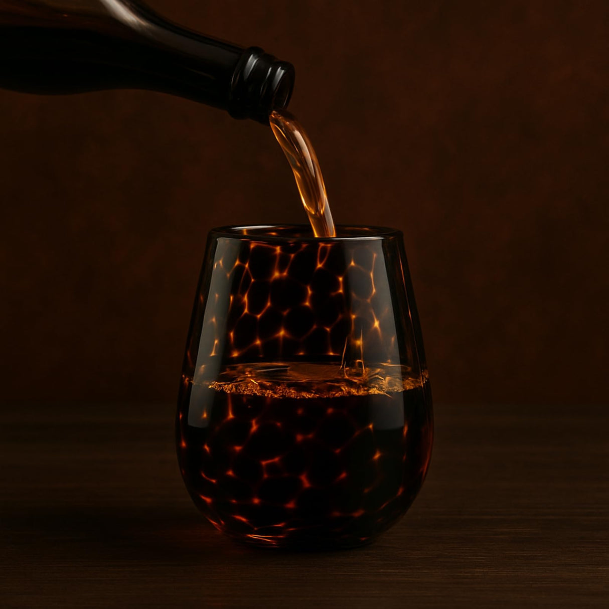 Leopard Print Amber Colored Stemless Wine Glass | Set of 2
