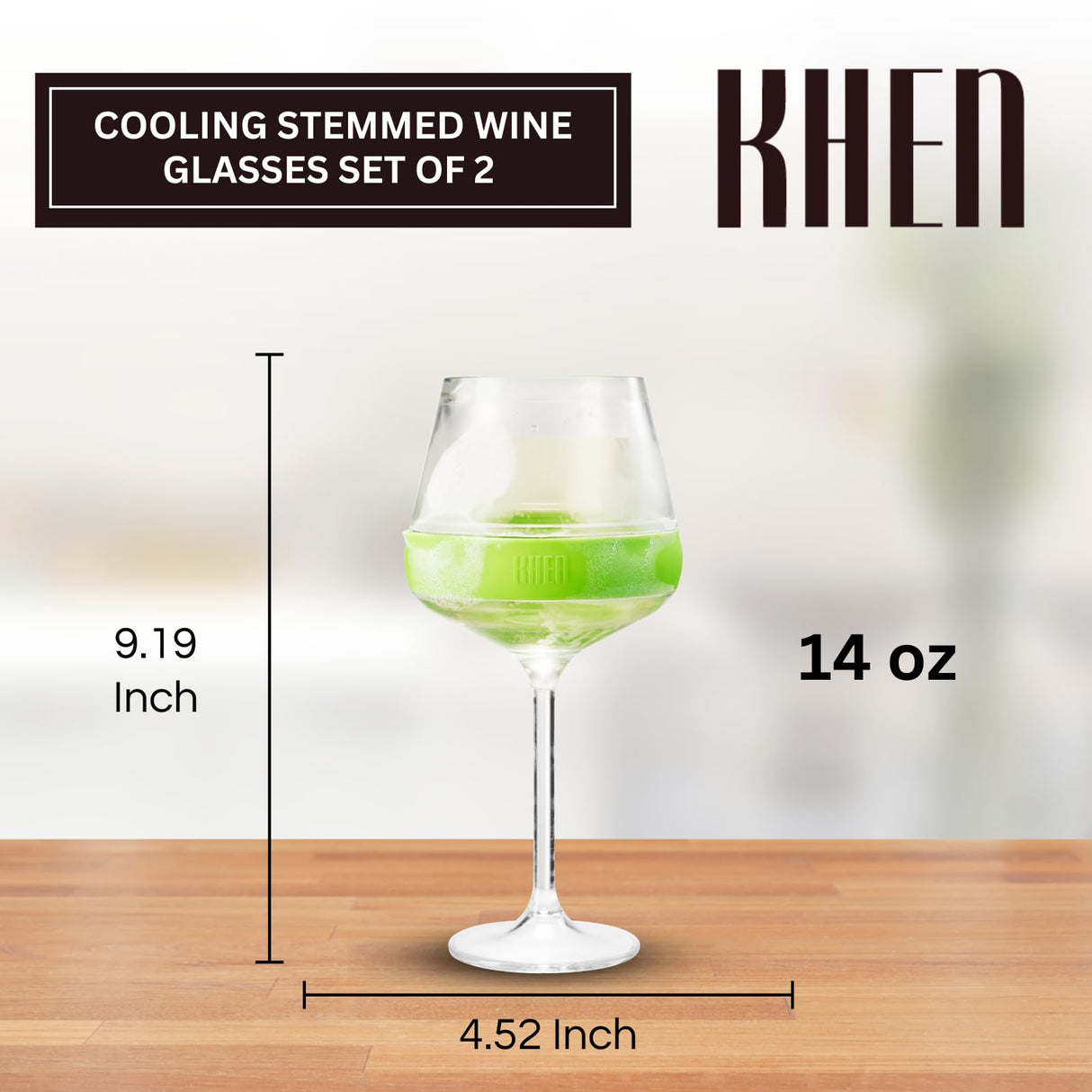 Stemmed Acrylic Cooling Wine Glasses 14oz | Set of 2 | Green