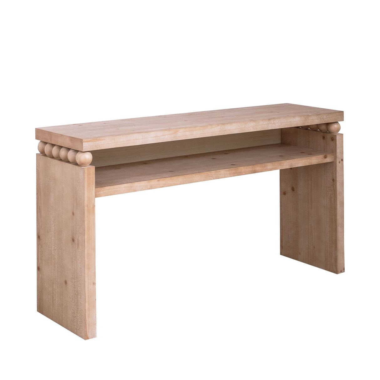 Modern Rustic Console Table – 59” Wood Entryway Table with Shelf & Decorative Bead Detail