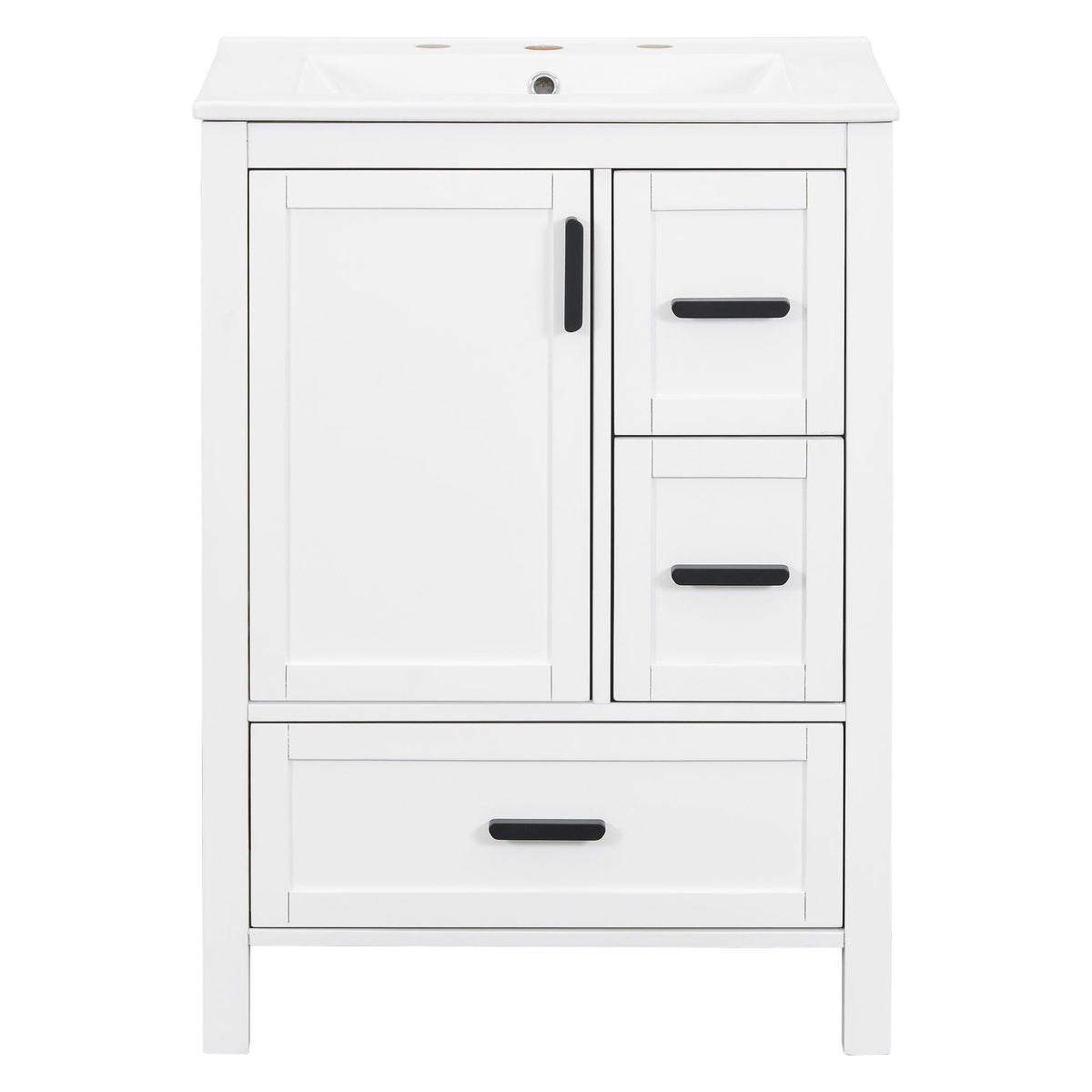 Bathroom Vanity with Sink, Soft-Close Doors & 3 Drawers - White, Black, Green
