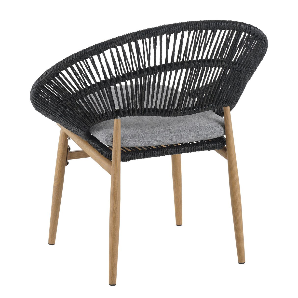 Cyril Outdoor Wicker Papasan Style Dining Chair with Teak Finished Leg and Dark Gray Faux Rattan - Set of 2