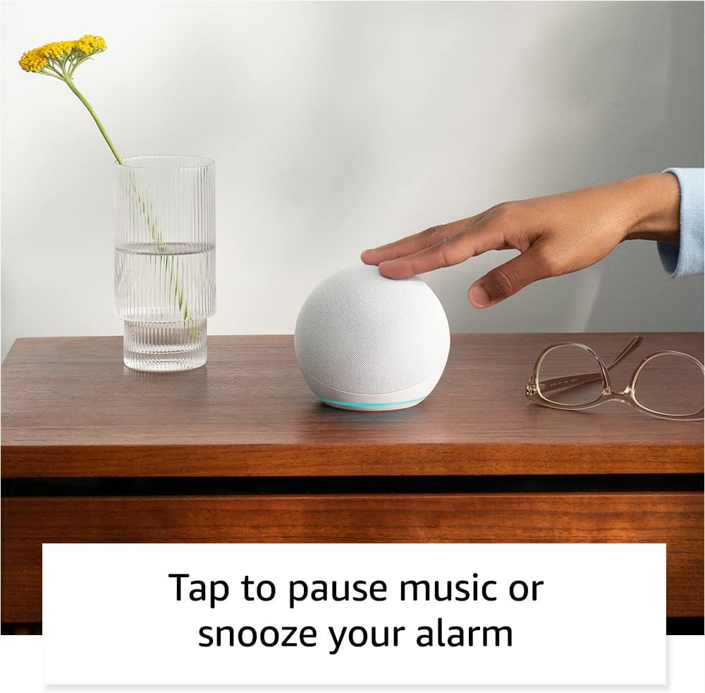 Amazon Echo Dot, an Alexa device (newest model), Vibrant sounding smart speaker, Great for bedrooms, dining rooms and offices, Glacier White