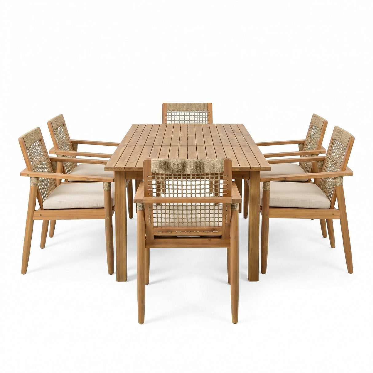 7 Pieces Acacia Wood Outdoor Dining Set with Cushions