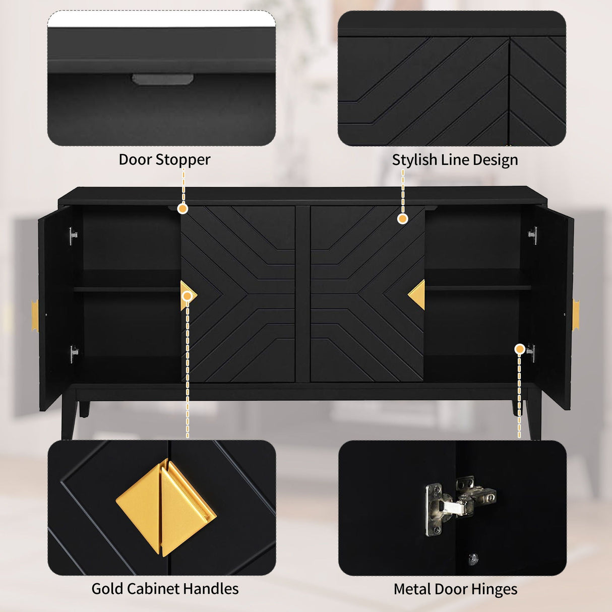 4 Door Sideboard Storage Cabinet For Living Room And Dining Room