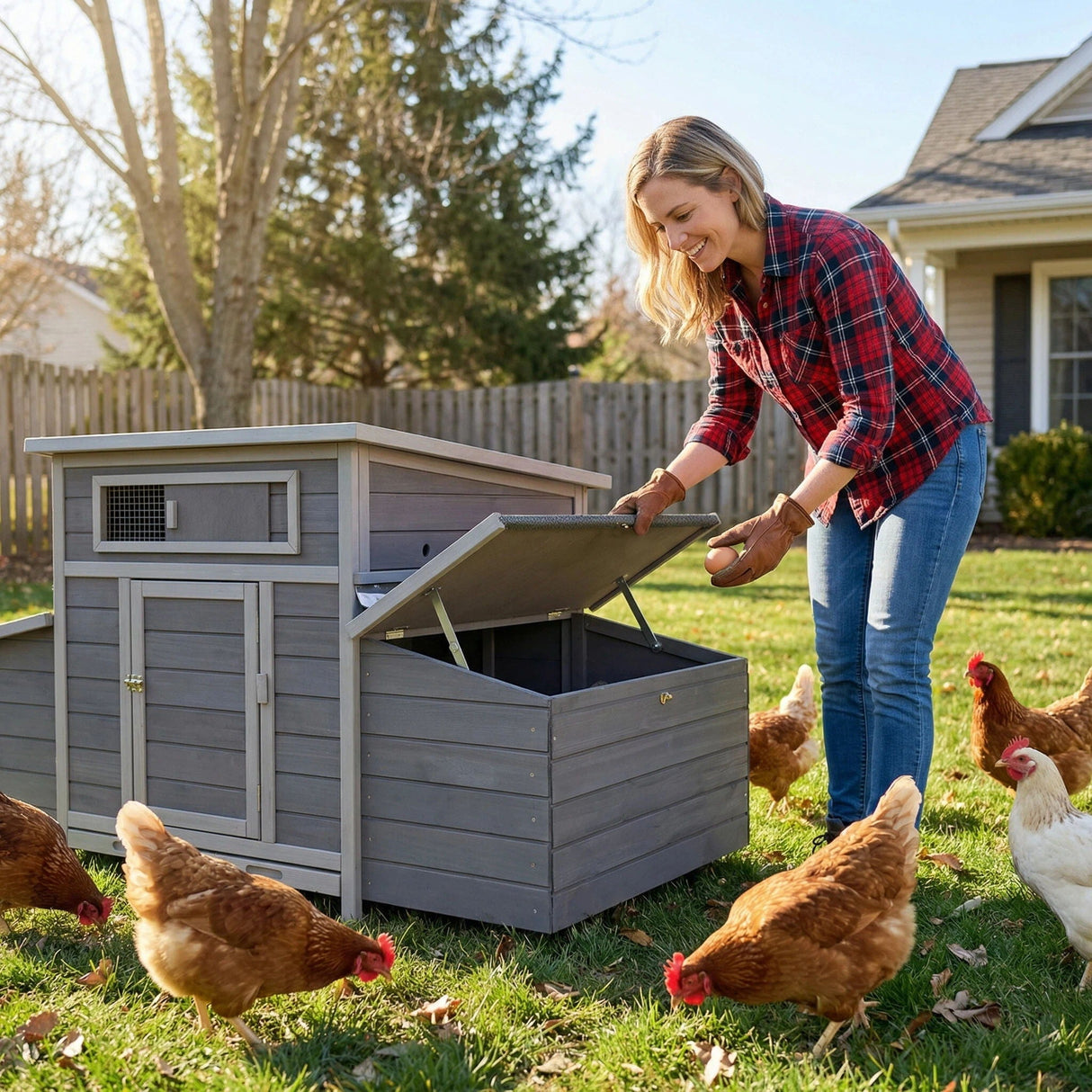 Large Chicken Coop Outdoor Hen House With Dual Nesting Boxes - Gray