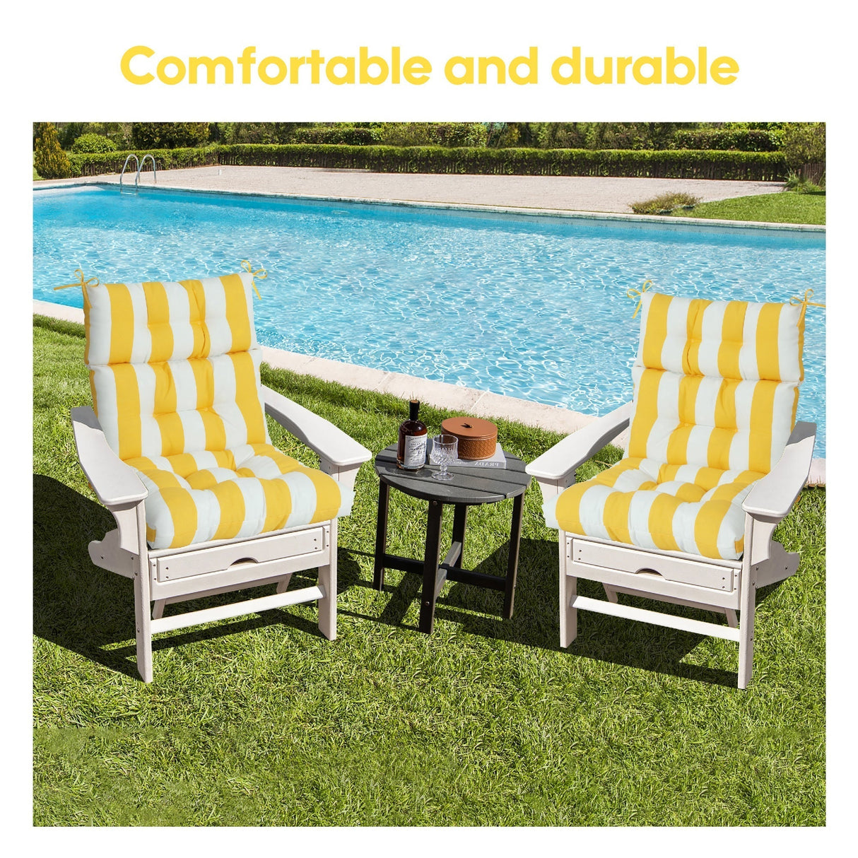2-Piece High Back Patio Chair Cushion Set, Yellow/White