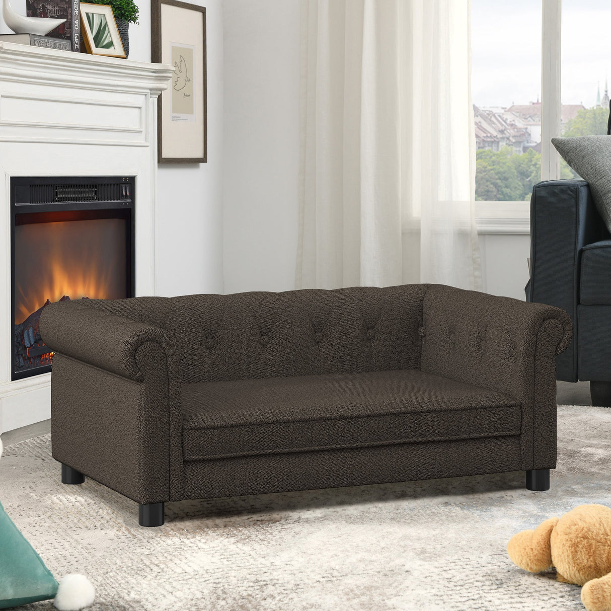 Elegant Rectangular Pet Bed for Small and Medium Dogs - Dark Brown