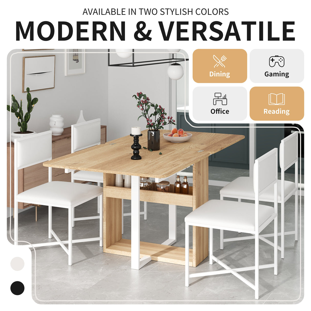 TOPMAX Modern Compact 63-inch 5-Piece Extendable Dining Table Set