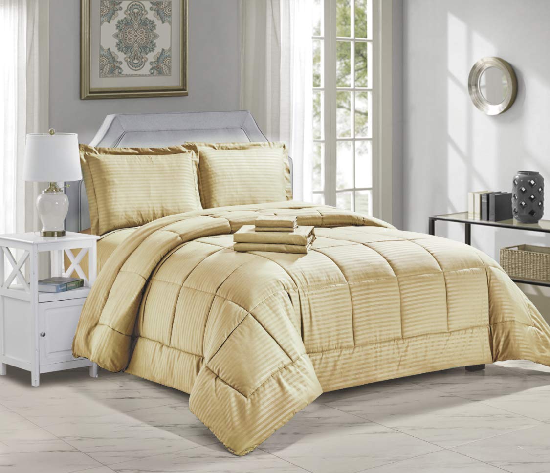 Decor&More Ultra Lush Down Alternative 8 Piece Bed in a Bag Embossed Stripe Comforter Set
