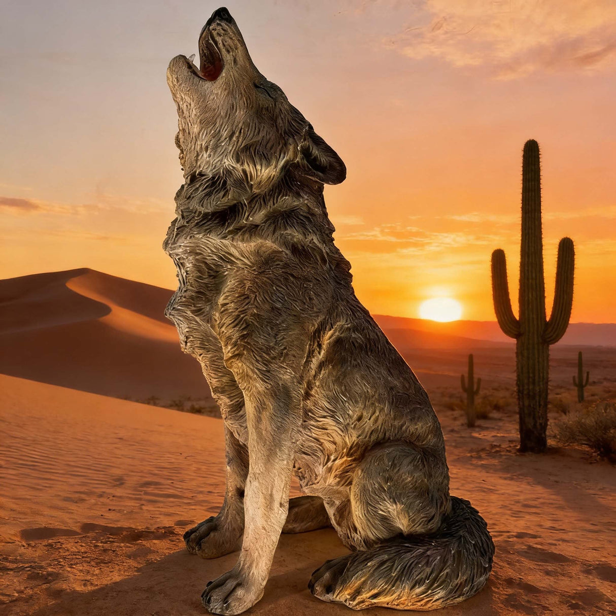 29.72' H x 17.91' L Simulated Howling Wolf Garden Statue