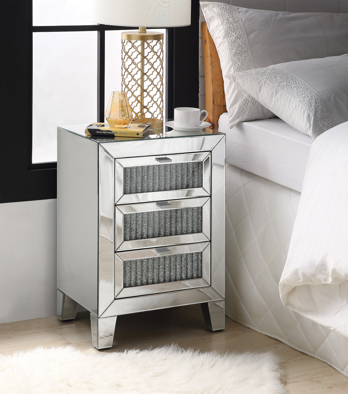 Noralie Mirrored & Faux Diamonds Accent Table