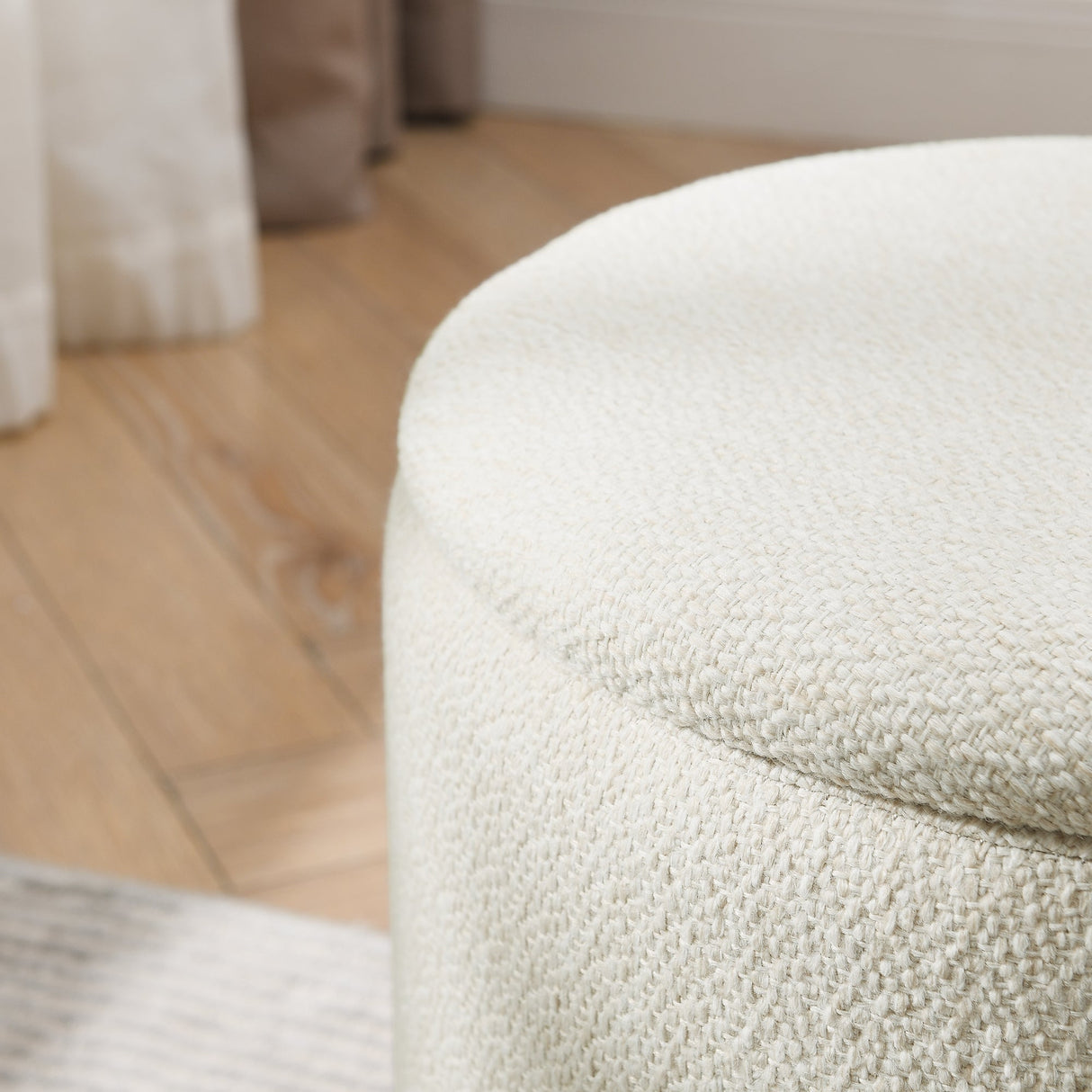 Classic 2-Piece Round Chenille Storage Ottoman Set with Drum Shaped Stool - Beige