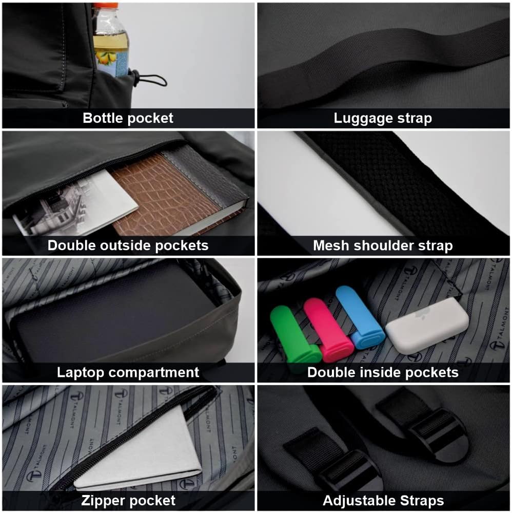 Talmont Travel Backpack for Laptop Water Resistant Bookbag Computer Bag Gifts for Men & Women Fits 15.6 Inch Notebook