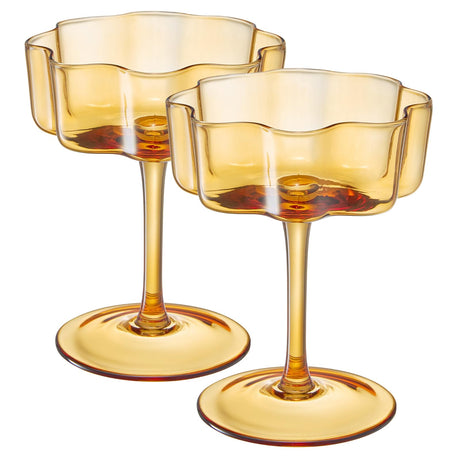 Flower-Wave-Coupe-Cocktail-Colored-Glasses-|-Set-of-2-|-Amber-Champagne-Glasses
