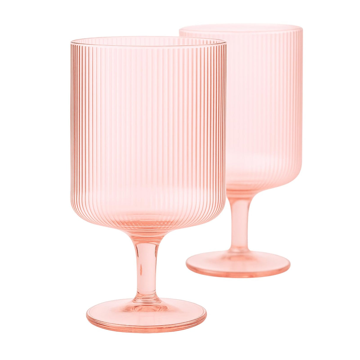 Khen Ripple Textured Blush Pink Stemmed Glass Wine Goblets | Set of 2