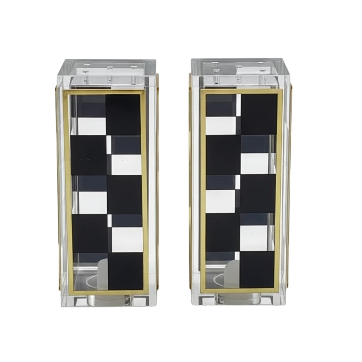 Checkered Salt and Pepper Shakers Set, Black White Square Design with 3 & 5 Holes