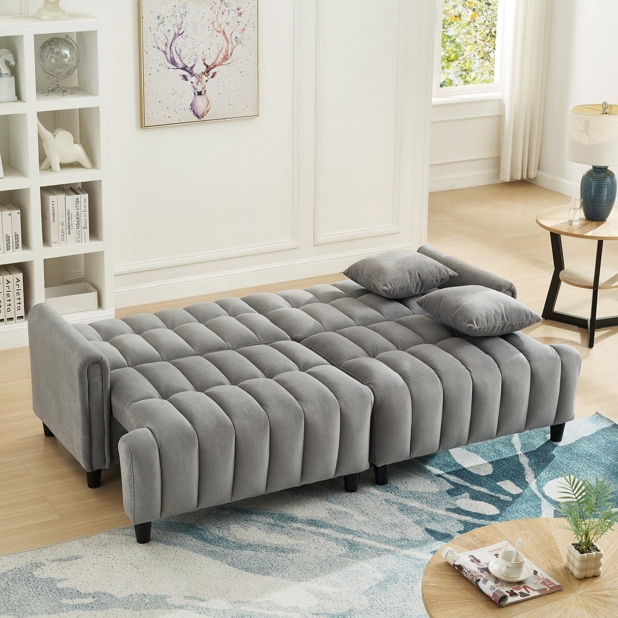 83'' Futon Sofa Bed with Polyester Fabric and Adjustable Backrest
