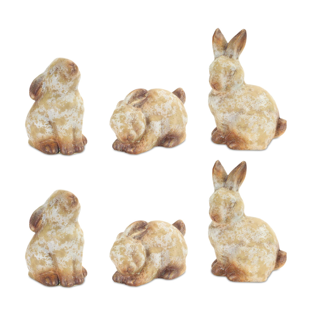 Weathered-Terra-Cotta-Rabbit-Garden-Statue-(Set-of-6)-Sculptures-&-Statues
