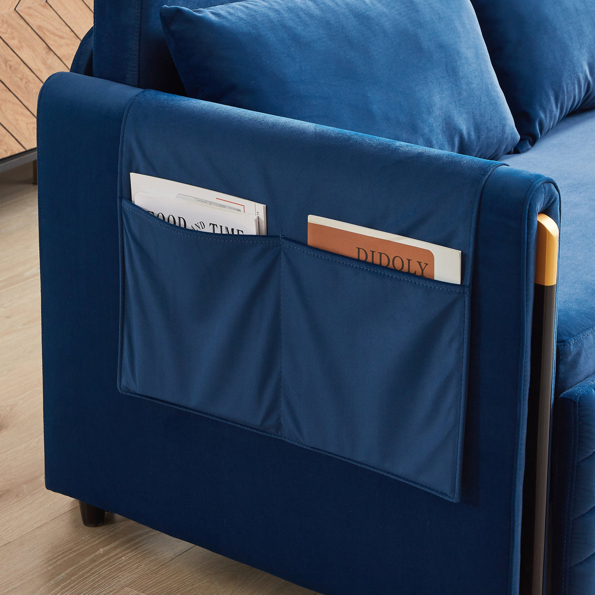 Convertible Velvet Loveseat Sleeper with Arm Storage and Adjustable Back