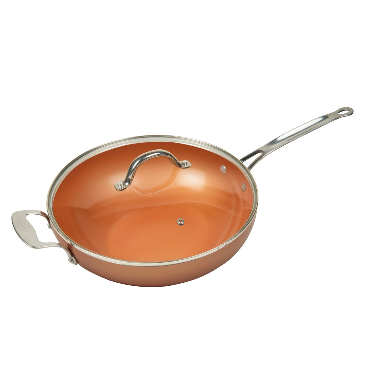 12" Masterpan Ceramic Nonstick Copper Color Wok with Glass Lid