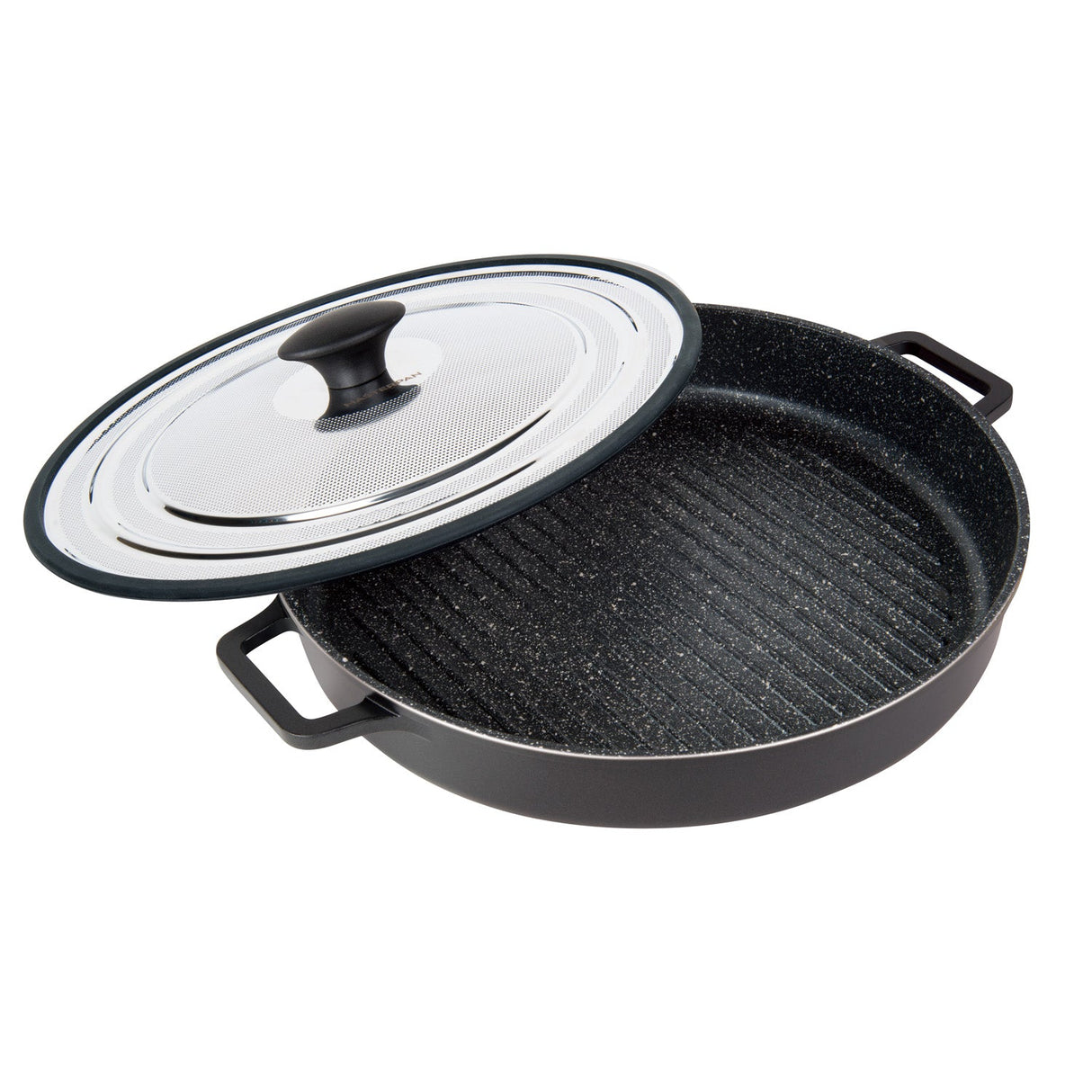 MASTERPAN Nonstick Stovetop Oven Grill Pan & Stainless Steel Lid, Black 12" (30cm)