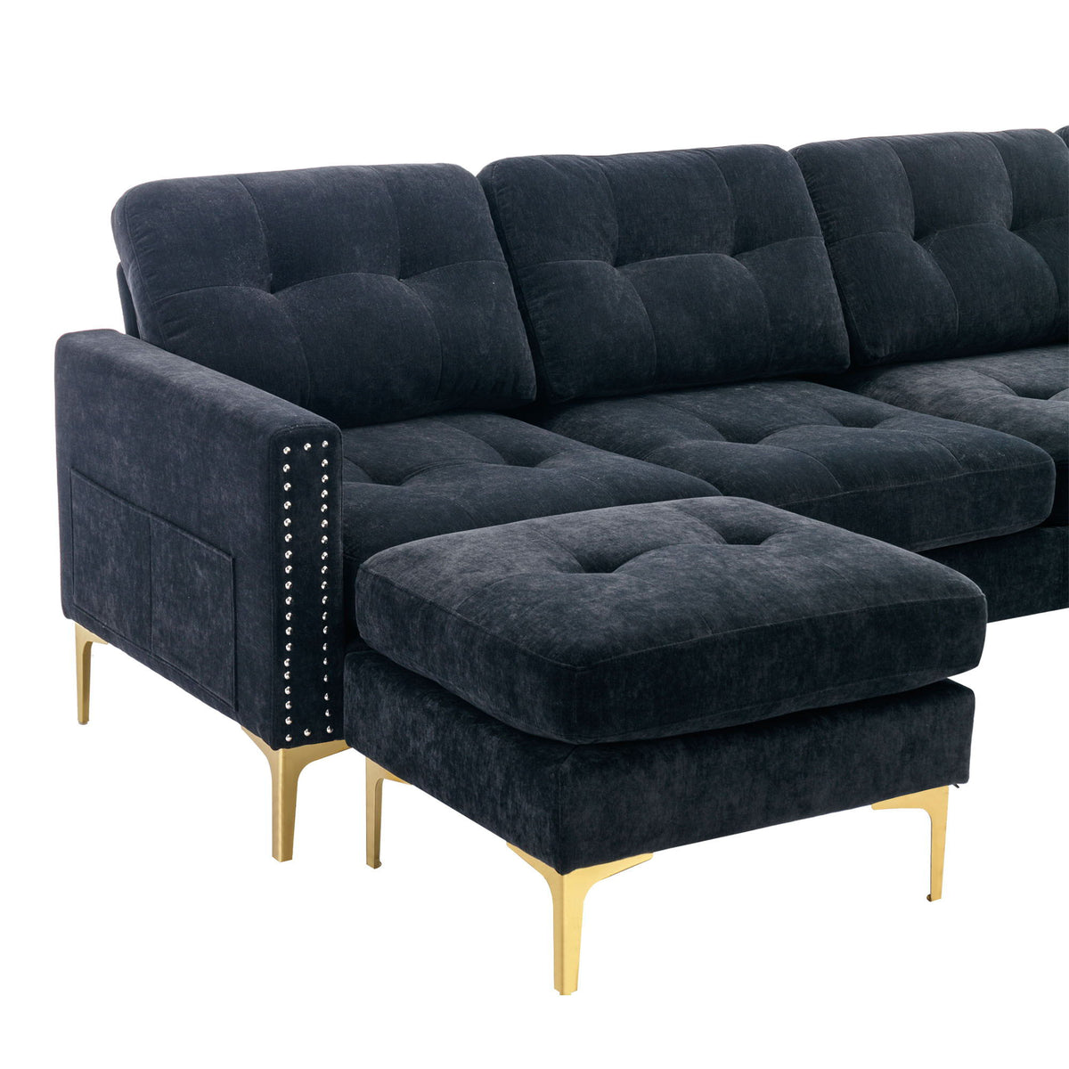 Modern L - Shape Convertible Sectional Sofa With Movable Ottoman