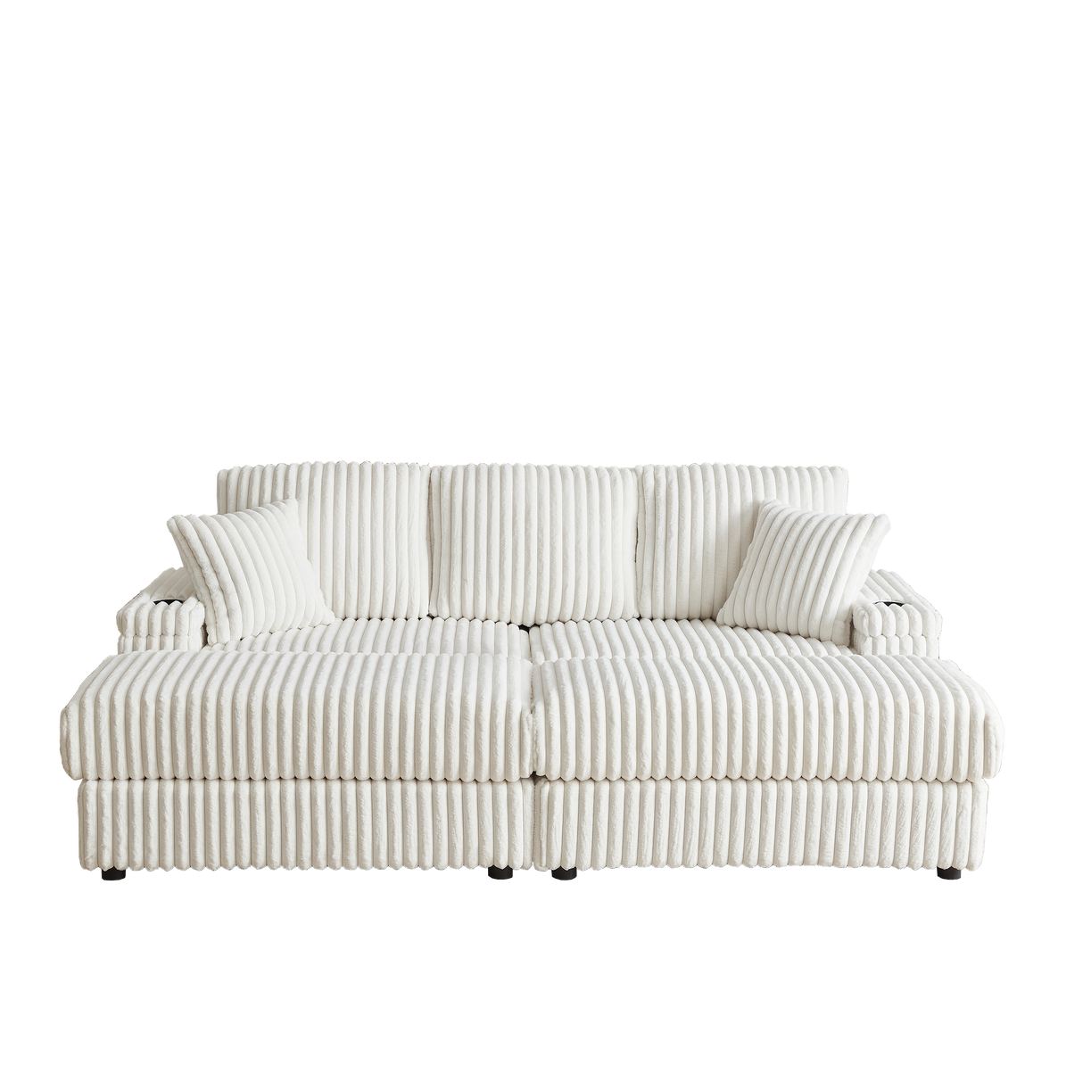 84-Inch Corduroy 3-Seater Sofa with Pillows and Ottomans