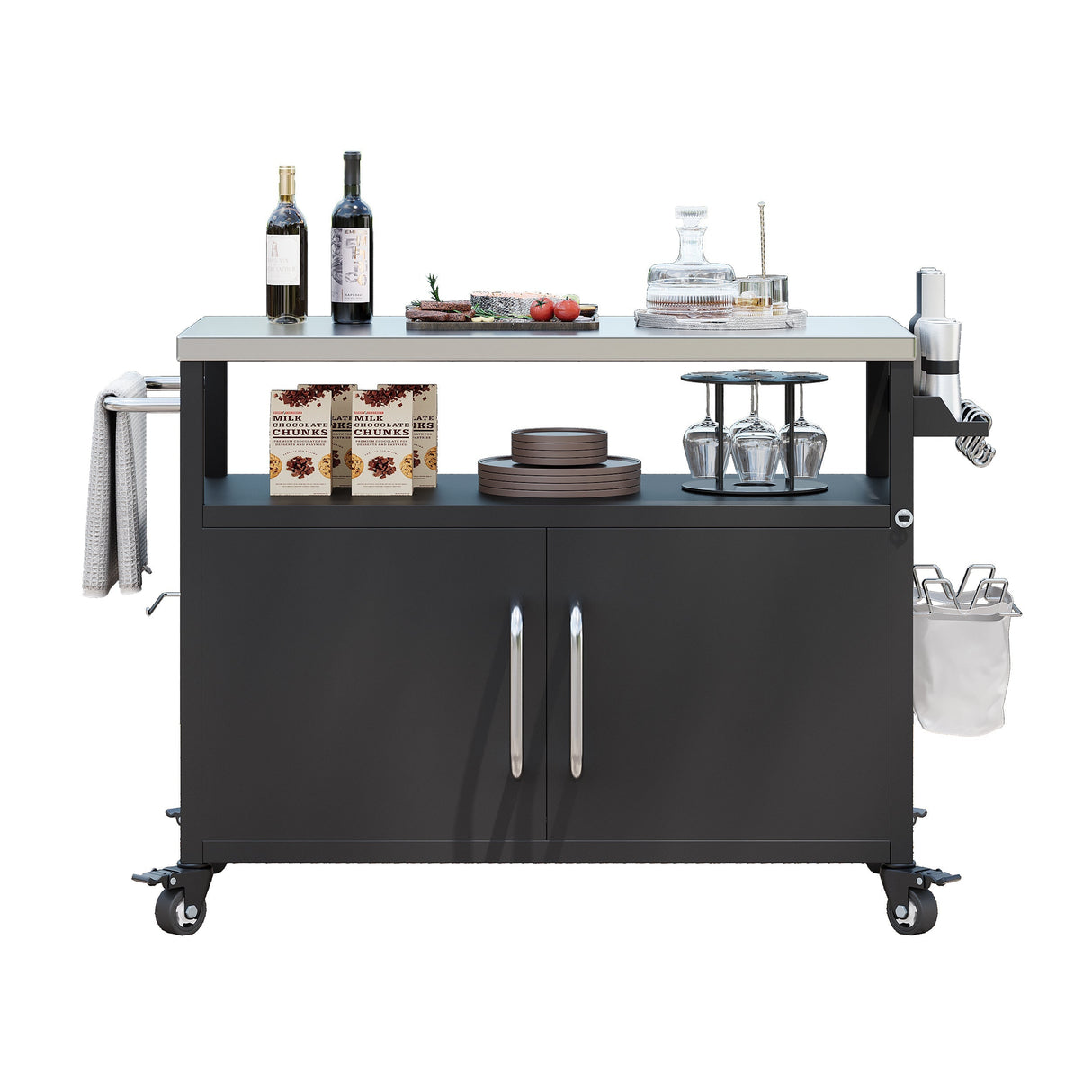 K&K 54.5" Outdoor Kitchen Island with Stainless Steel Tabletop