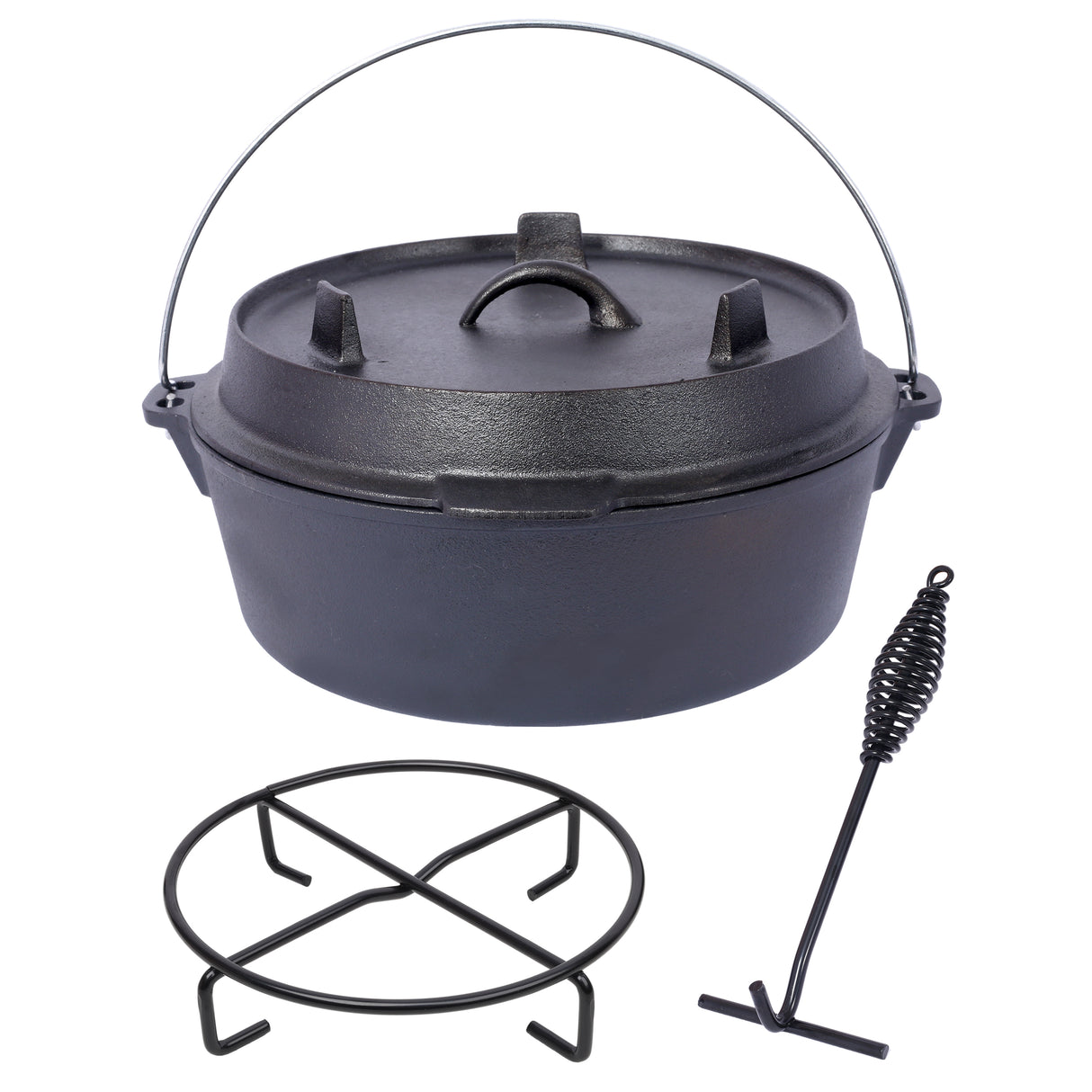 Pre-Seasoned Cast Iron Dutch Oven With Skillet Lid, Outdoor Camping Deep Pot for Camping Fireplace Cooking BBQ Baking Campfire, With Iron Pot Rack, 8 Quart