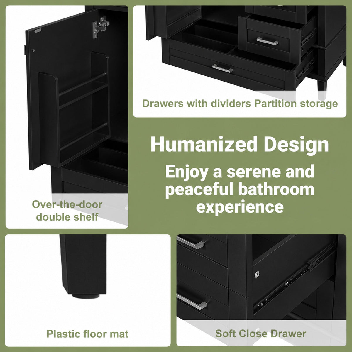 36" Black Bathroom Vanity Cabinet