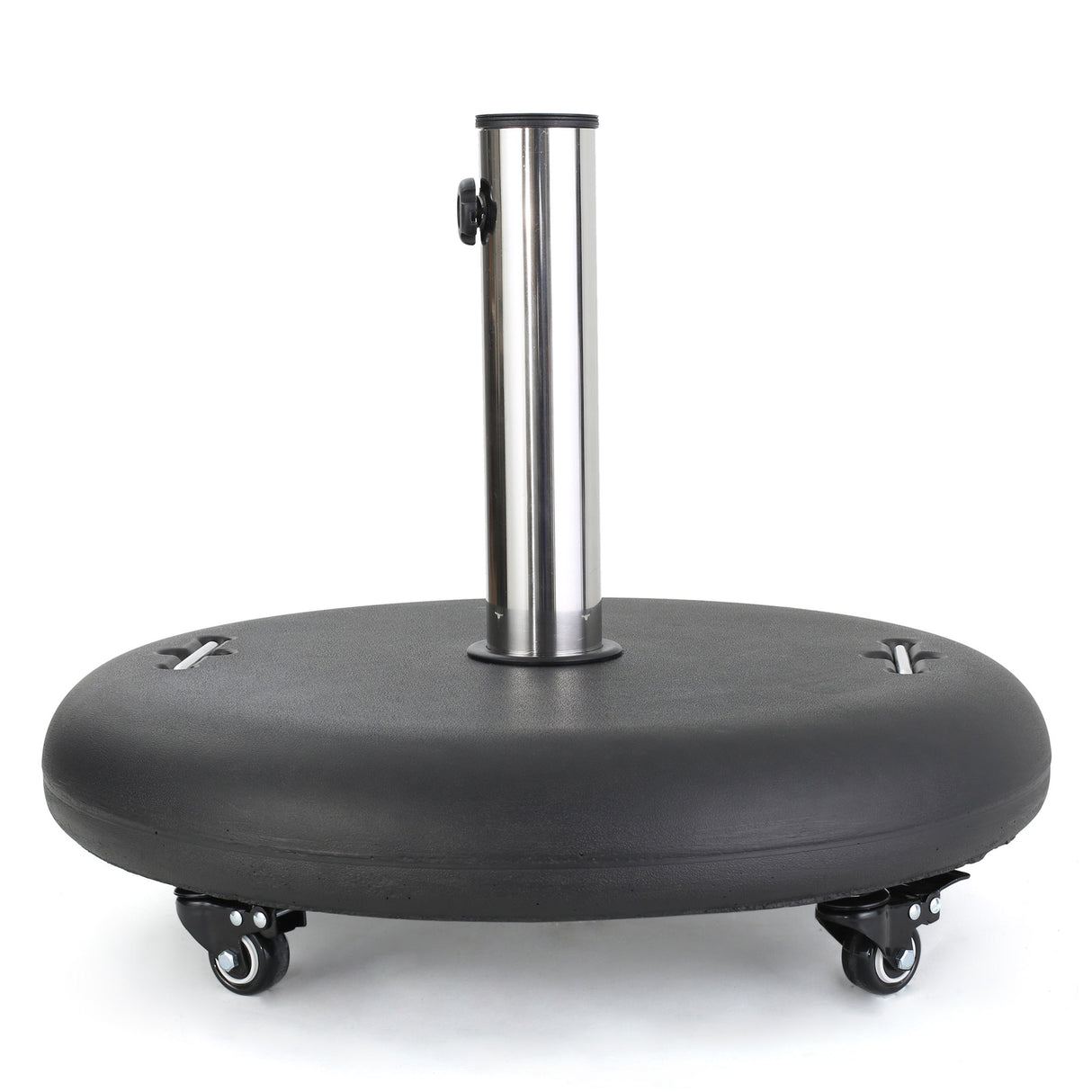 Modern Wheelie Round Umbrella Base with Stainless Steel Holder in Black Concrete