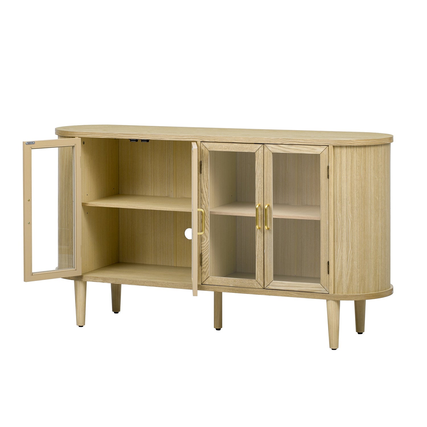 Wood Buffet Cabinet with Glass Doors and Adjustable Shelves