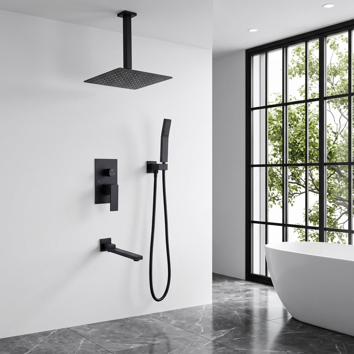 Shower System with Tub Spout,10 inch Shower Head Shower Set for Bathroom Matte