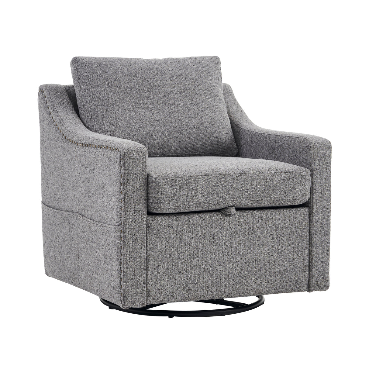 Linen Fabric 360° Swivel Accent Chair with Upholstered- Gray