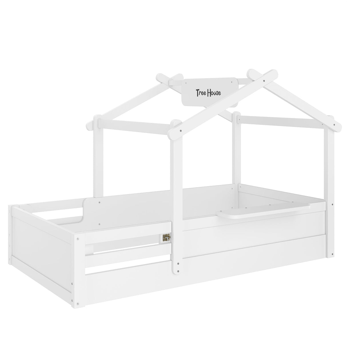 Twin Size Floor Bed with Guardrails and Roof