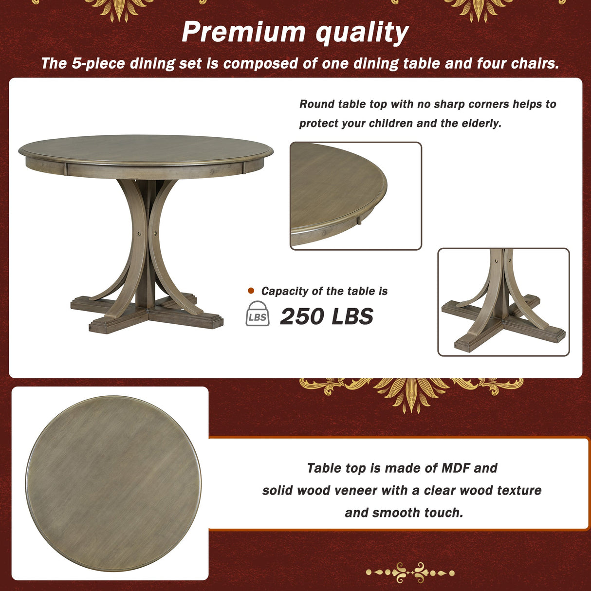 Isla Graceful Pedestal Dining Set for Four