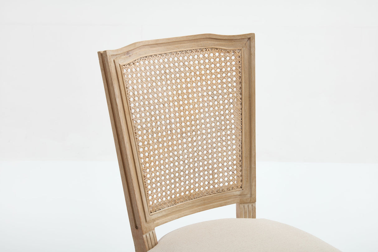 French Country Dining Chairs Set of 2 Upholstered With Natural Rattan Back