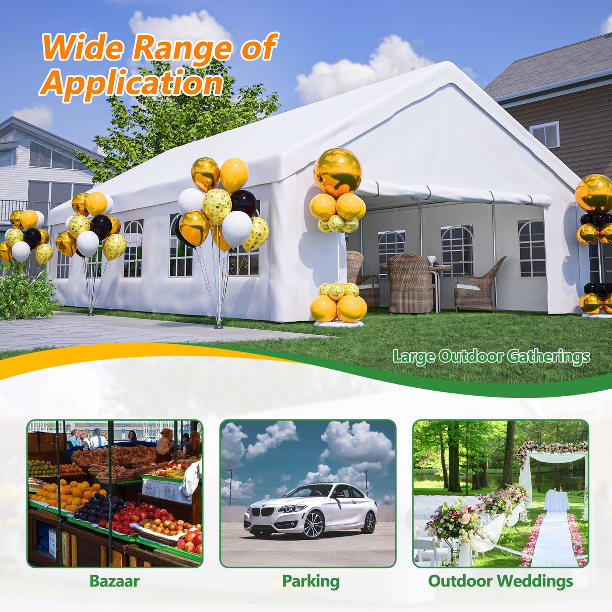 20x32 FT Party Tent with 3 Storage Bags & Removable Sidewalls