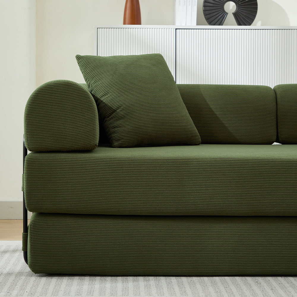 Folding Sofa Bed with Corduroy Upholstery and 2 Pillows
