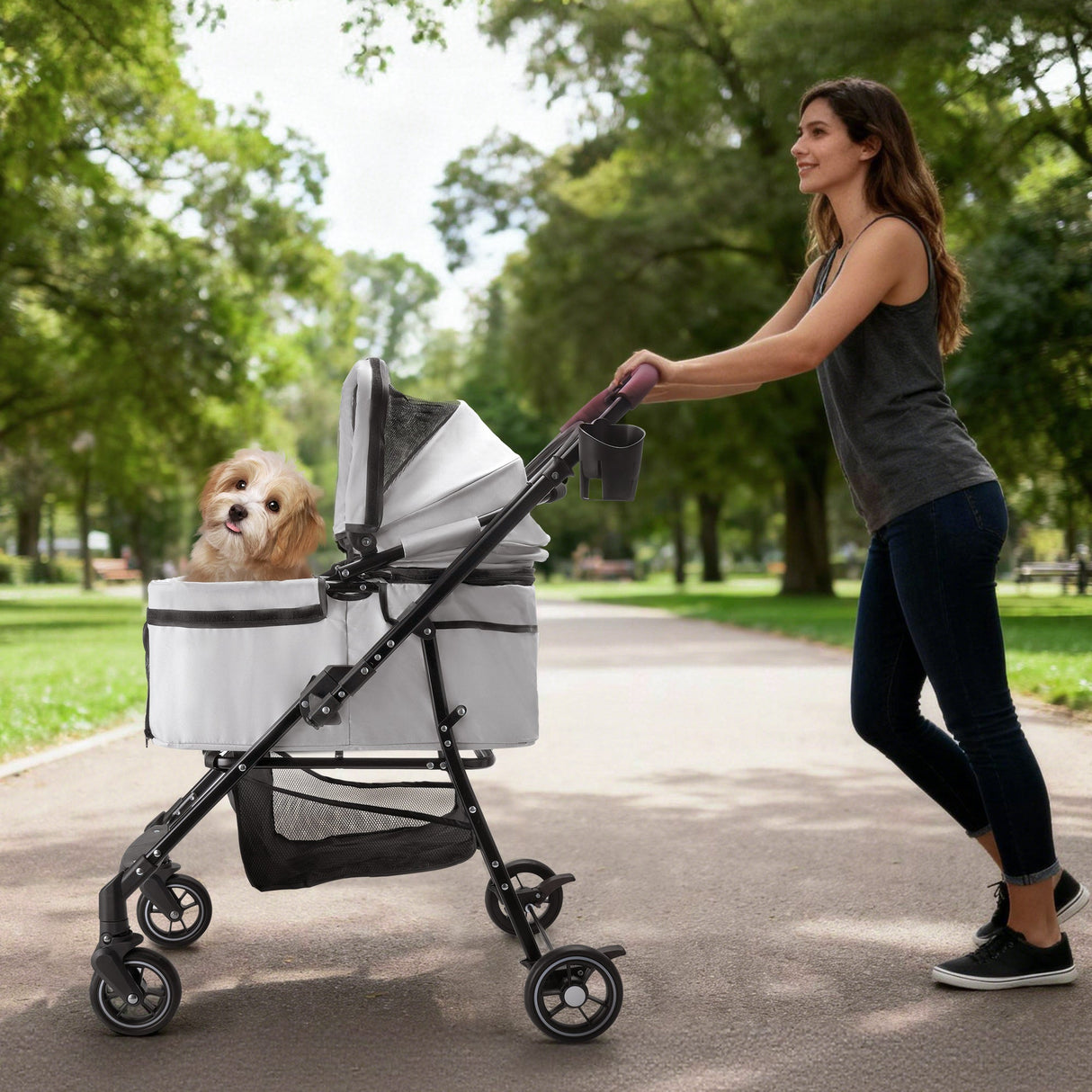 4-Wheel Foldable Pet Stroller for Dogs & Cats with 360° Rotating Wheels