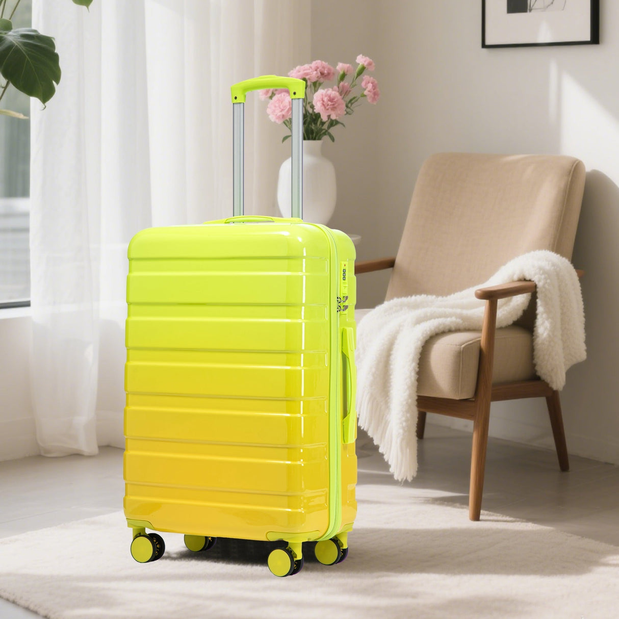 20'/24'/28' 3-Piece PC Spinner Wheel Luggage Set (Yellow+Green)