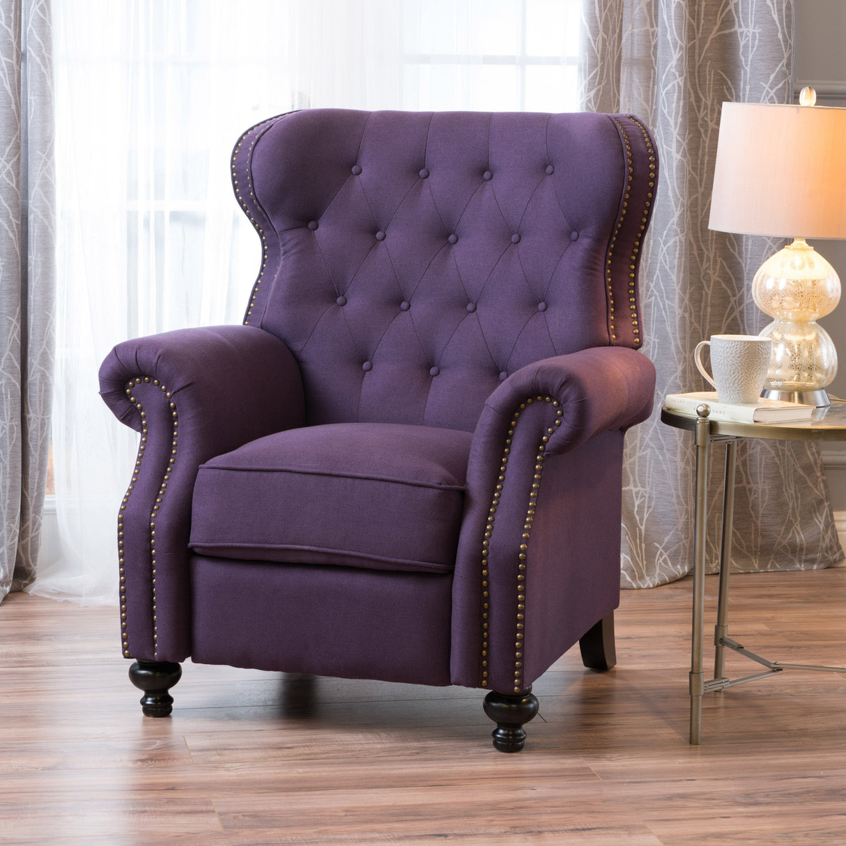 Beacon Accented Push Back Recliner Chair with Rolled Arms Plum