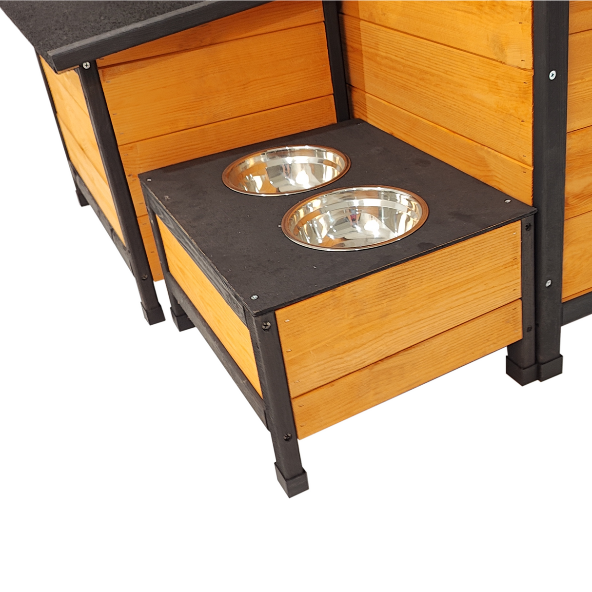 XPT088 Wearable and Strong Wooden Dog House with Metal Bowls and Toy Box
