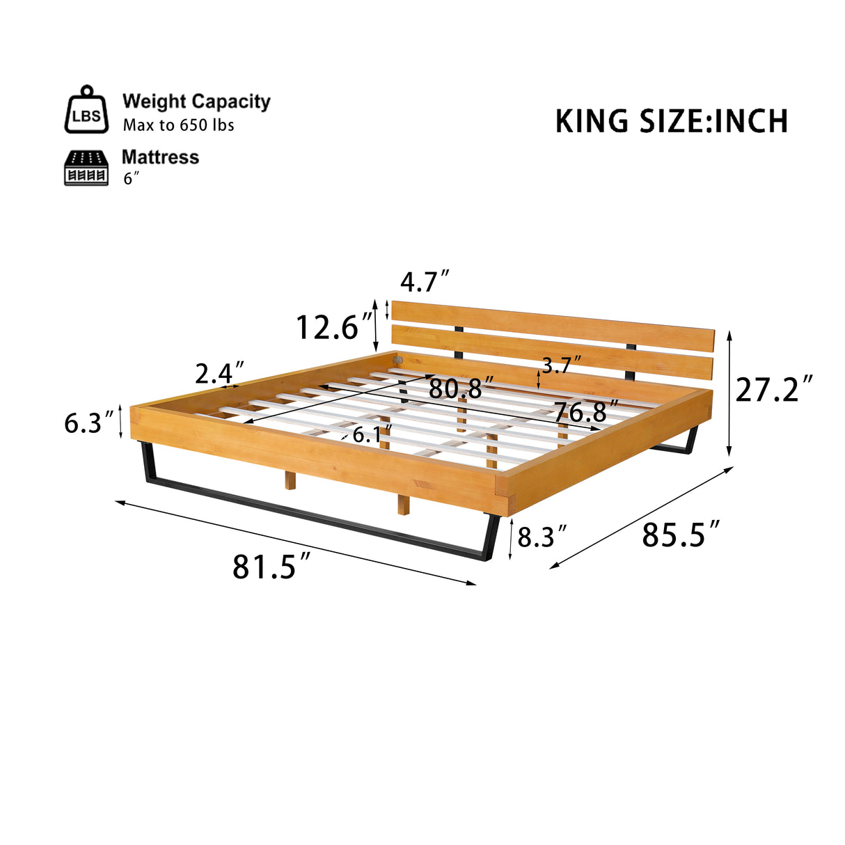 Pine Wood Bed Frame - King Size