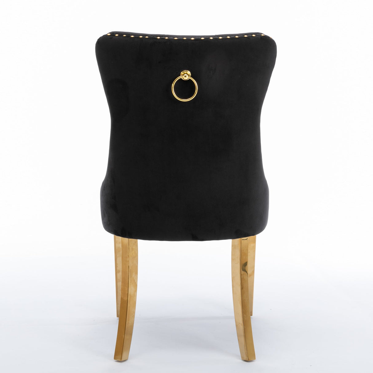 A&A Furniture,Nikki Collection Modern, High-end Tufted Solid Wood Contemporary Velvet Upholstered Dining Chair with Golden Stainless Steel Plating Legs,Nailhead Trim,Set of 2,Black and Gold, SW1601BK
