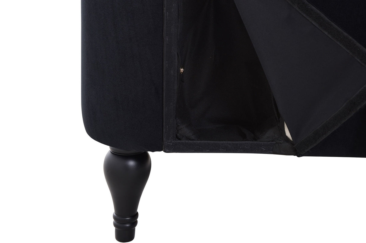 58" Velvet Chaise Lounge with Nailhead Trim and Solid Wood Legs