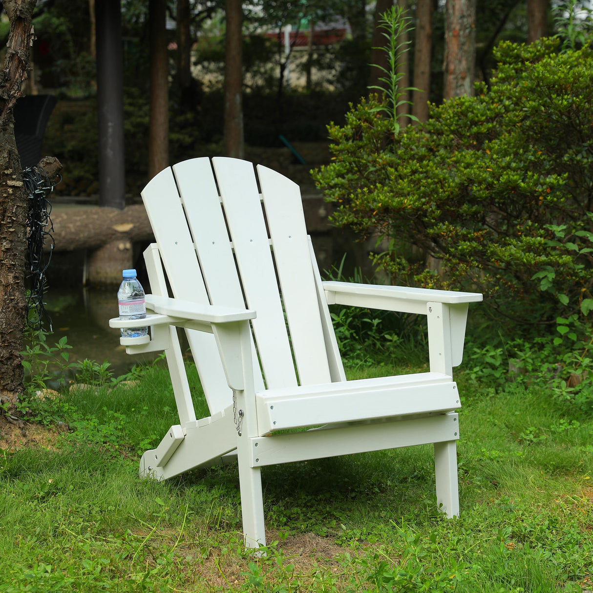 Folding Adirondack Chair with Dual Cup Holder - White Composite