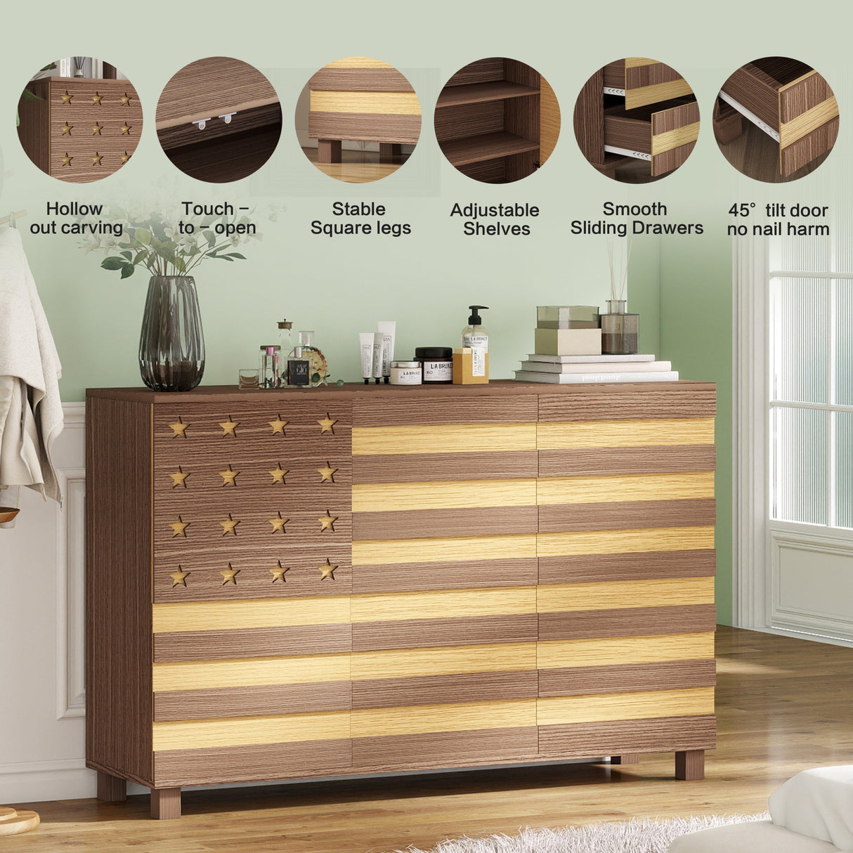 55-Inch Hand-Carved Buffet Sideboard Cabinet