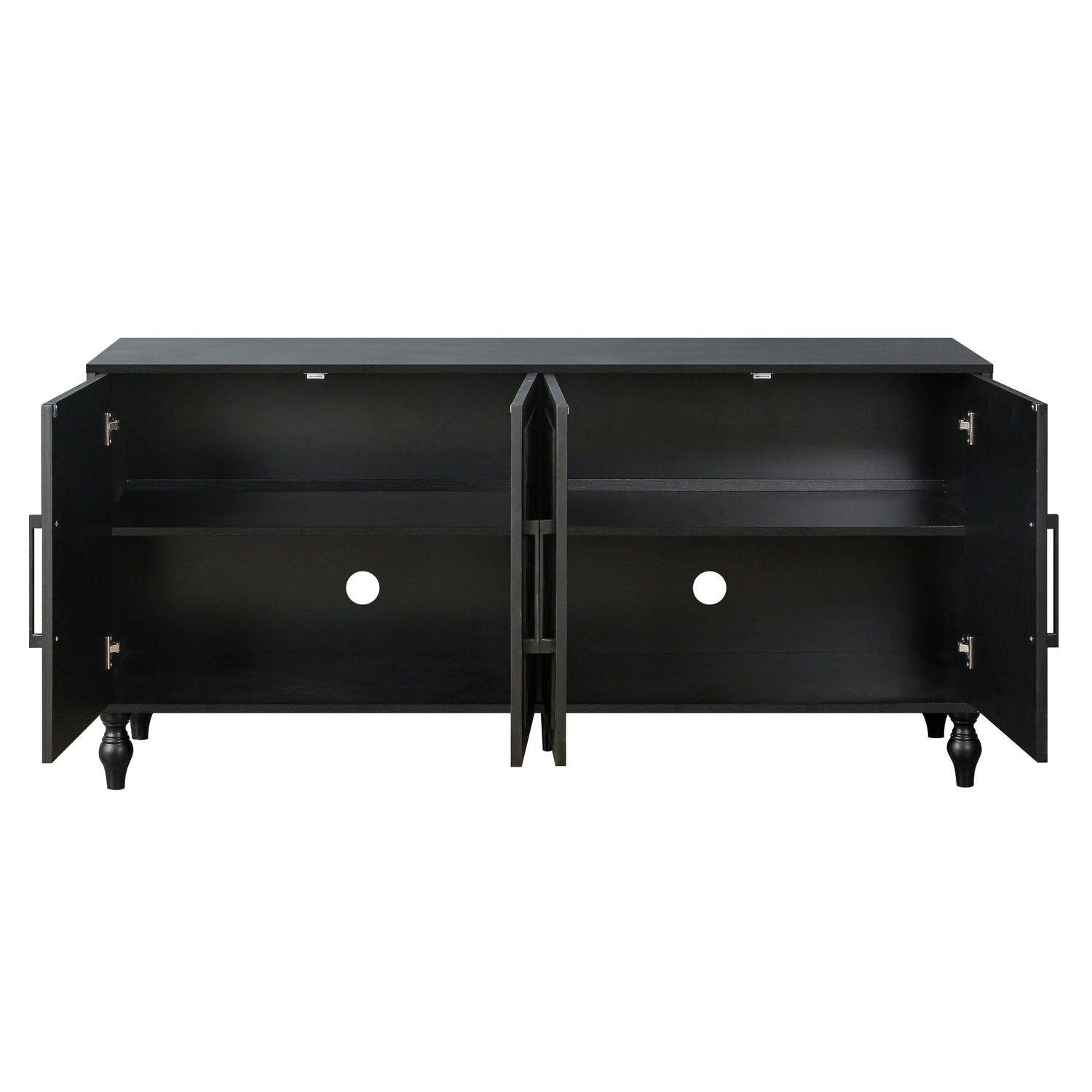 Carved flower door large storage cabinet with metal handle (black)